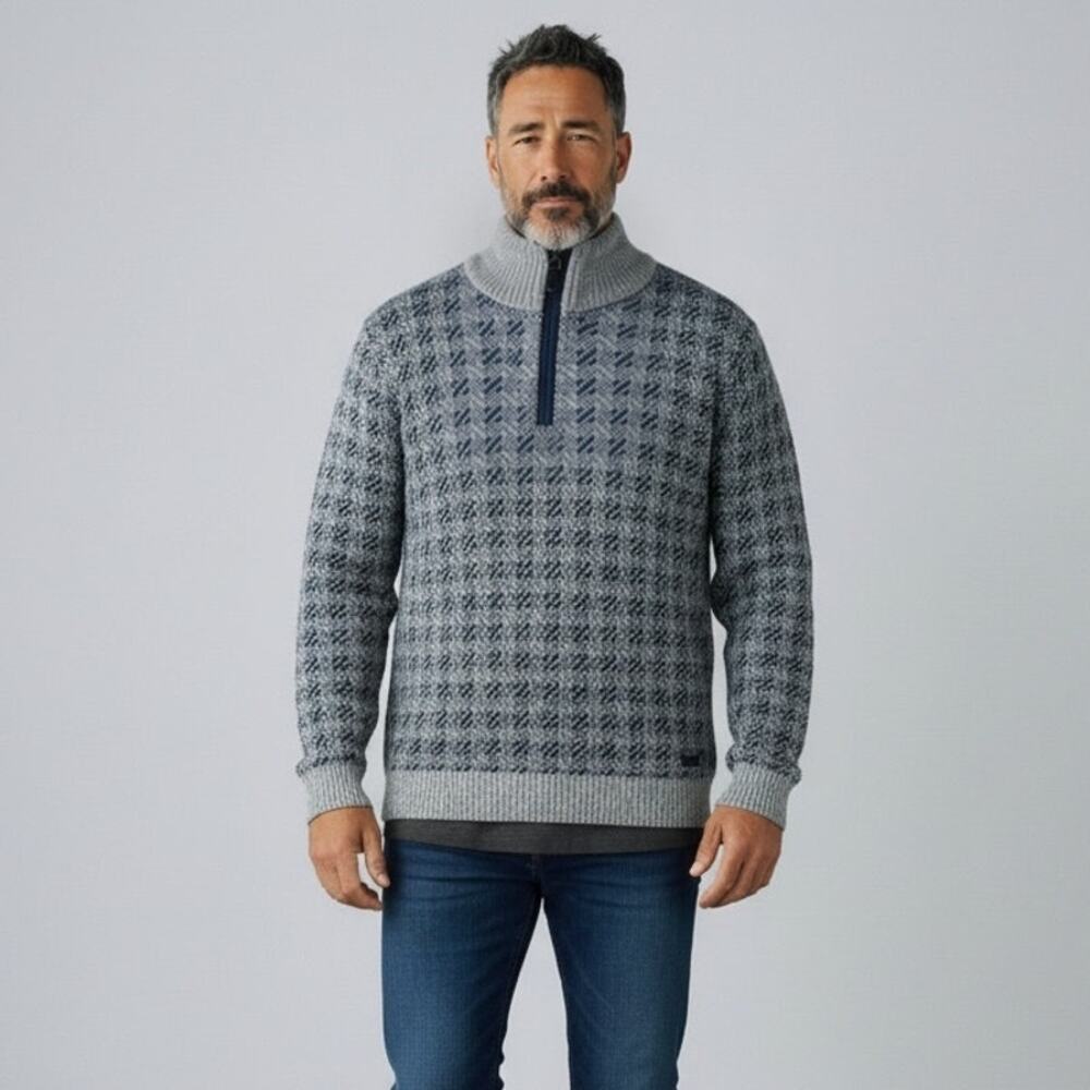 Buffalo David Bitton Wrigley Quarter Zip Sweater NWT Men's Sz M Blue Combo